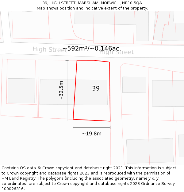 39, HIGH STREET, MARSHAM, NORWICH, NR10 5QA: Plot and title map