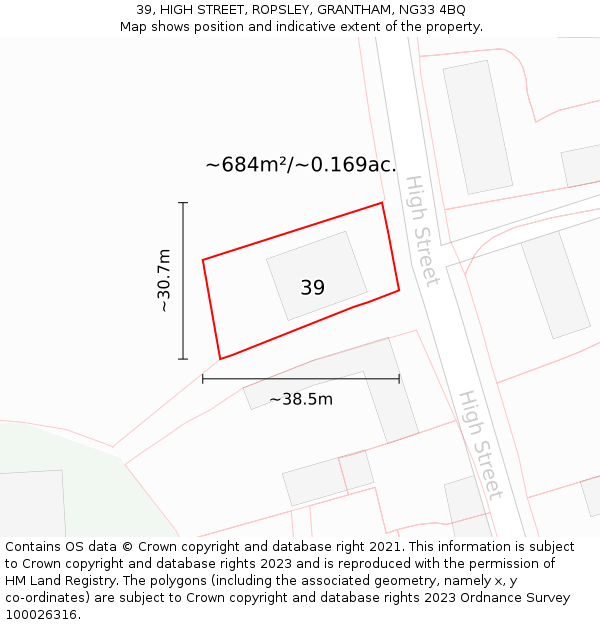 39, HIGH STREET, ROPSLEY, GRANTHAM, NG33 4BQ: Plot and title map