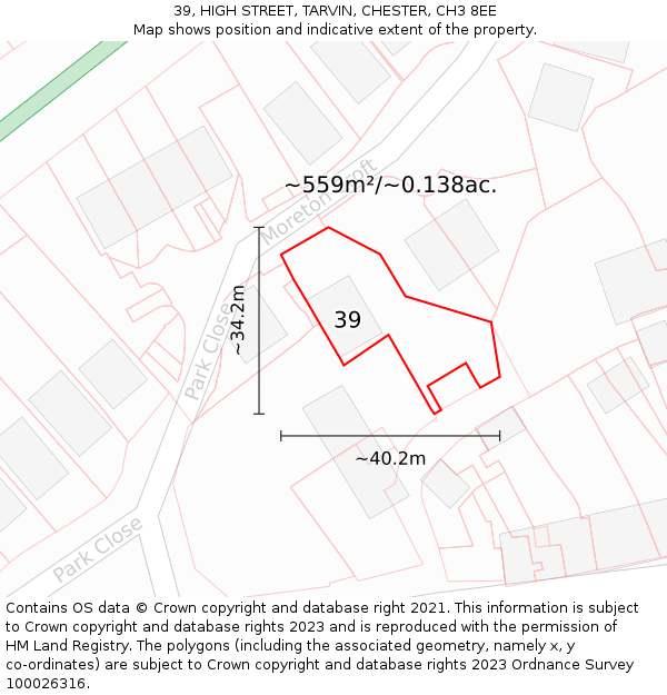 39, HIGH STREET, TARVIN, CHESTER, CH3 8EE: Plot and title map