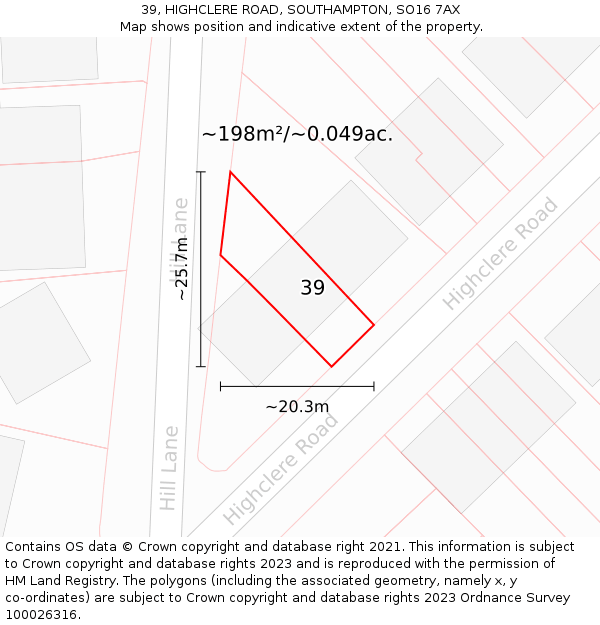 39, HIGHCLERE ROAD, SOUTHAMPTON, SO16 7AX: Plot and title map