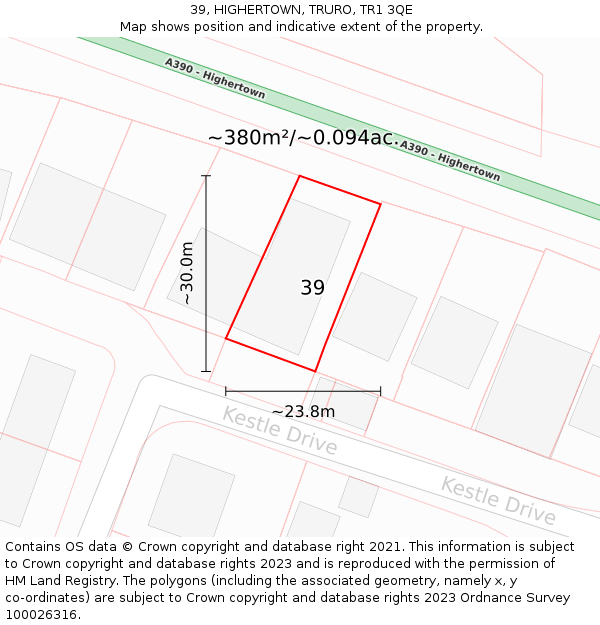 39, HIGHERTOWN, TRURO, TR1 3QE: Plot and title map