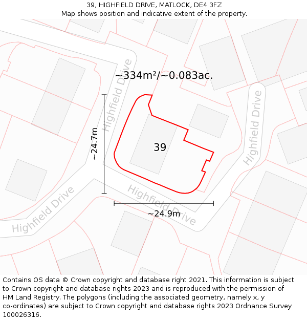 39, HIGHFIELD DRIVE, MATLOCK, DE4 3FZ: Plot and title map