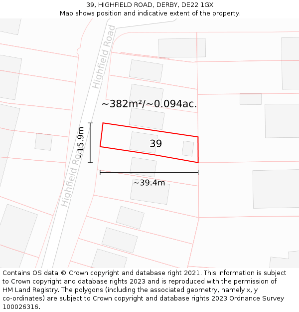 39, HIGHFIELD ROAD, DERBY, DE22 1GX: Plot and title map