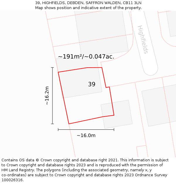 39, HIGHFIELDS, DEBDEN, SAFFRON WALDEN, CB11 3LN: Plot and title map