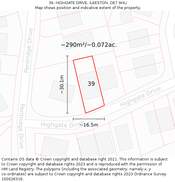 39, HIGHGATE DRIVE, ILKESTON, DE7 9HU: Plot and title map
