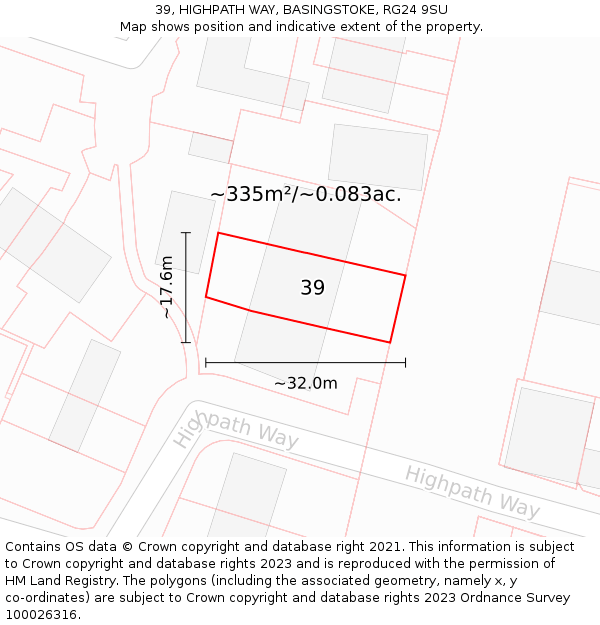 39, HIGHPATH WAY, BASINGSTOKE, RG24 9SU: Plot and title map