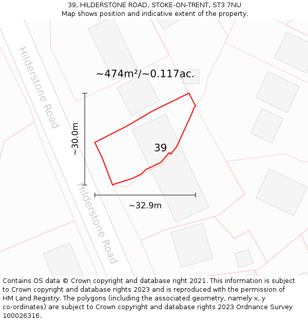 39, HILDERSTONE ROAD, STOKE-ON-TRENT, ST3 7NU: Plot and title map