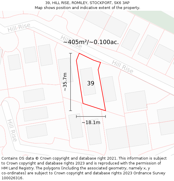 39, HILL RISE, ROMILEY, STOCKPORT, SK6 3AP: Plot and title map