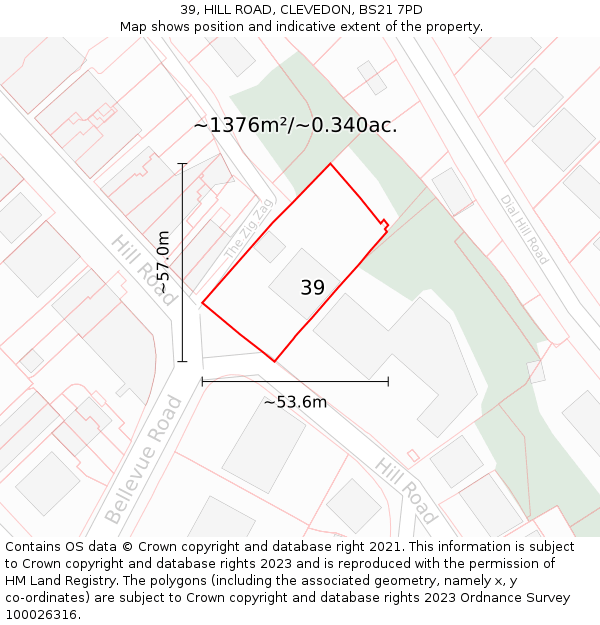 39, HILL ROAD, CLEVEDON, BS21 7PD: Plot and title map
