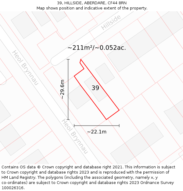 39, HILLSIDE, ABERDARE, CF44 8RN: Plot and title map