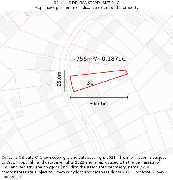 39, HILLSIDE, BANSTEAD, SM7 1HG: Plot and title map