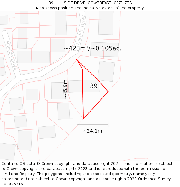 39, HILLSIDE DRIVE, COWBRIDGE, CF71 7EA: Plot and title map