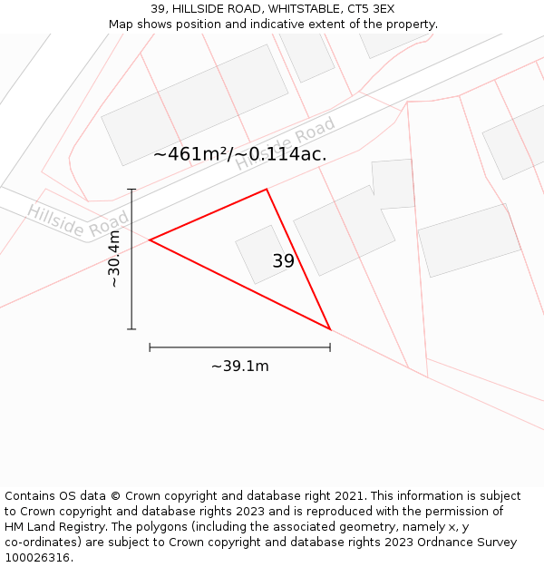 39, HILLSIDE ROAD, WHITSTABLE, CT5 3EX: Plot and title map