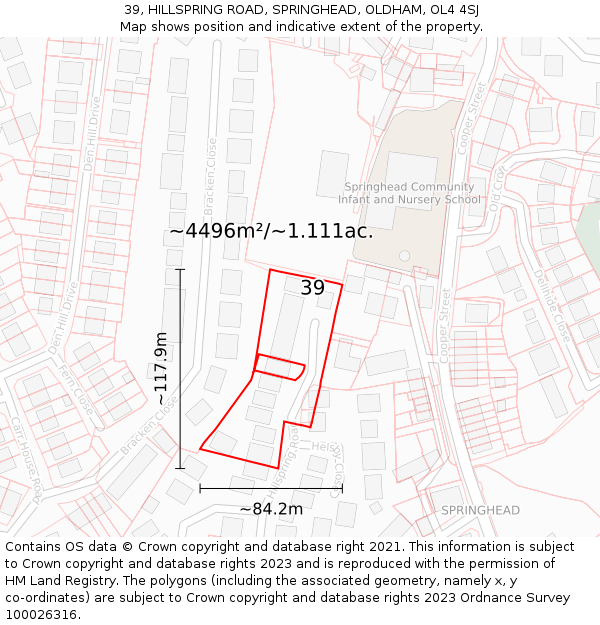 39, HILLSPRING ROAD, SPRINGHEAD, OLDHAM, OL4 4SJ: Plot and title map