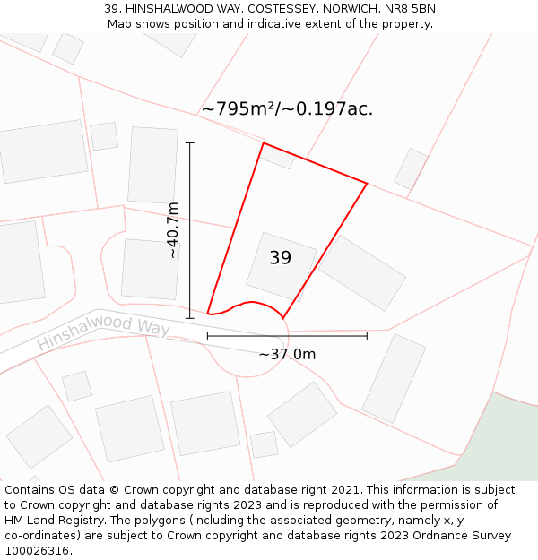 39, HINSHALWOOD WAY, COSTESSEY, NORWICH, NR8 5BN: Plot and title map