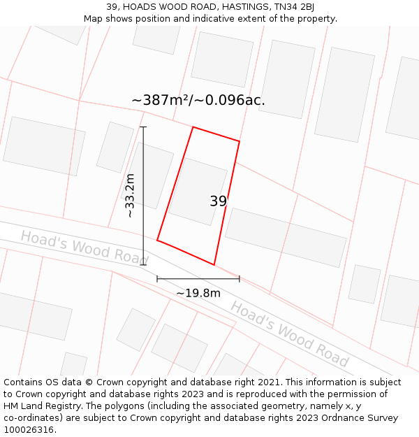 39, HOADS WOOD ROAD, HASTINGS, TN34 2BJ: Plot and title map