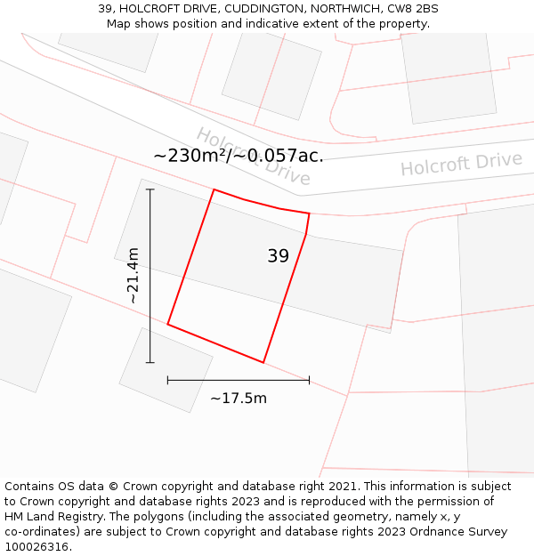 39, HOLCROFT DRIVE, CUDDINGTON, NORTHWICH, CW8 2BS: Plot and title map