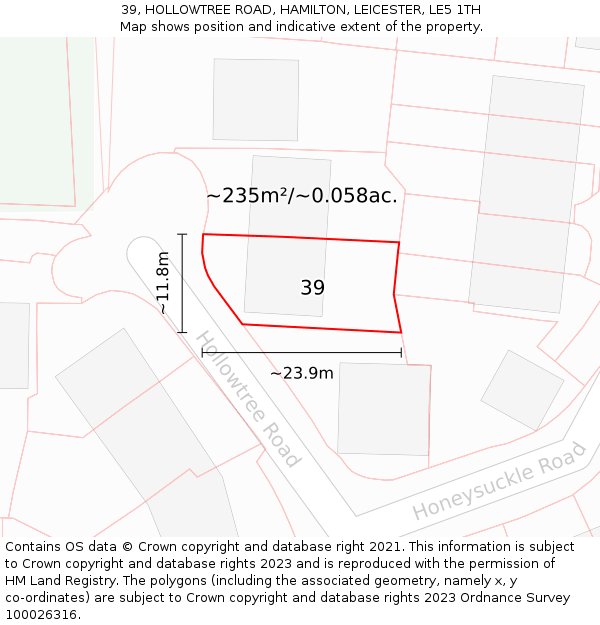 39, HOLLOWTREE ROAD, HAMILTON, LEICESTER, LE5 1TH: Plot and title map