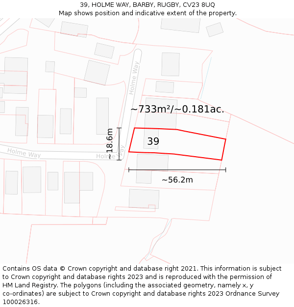 39, HOLME WAY, BARBY, RUGBY, CV23 8UQ: Plot and title map