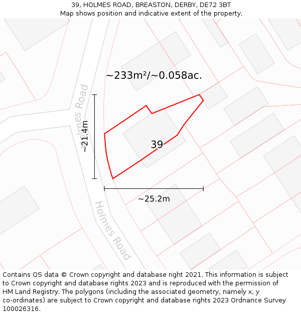 39, HOLMES ROAD, BREASTON, DERBY, DE72 3BT: Plot and title map