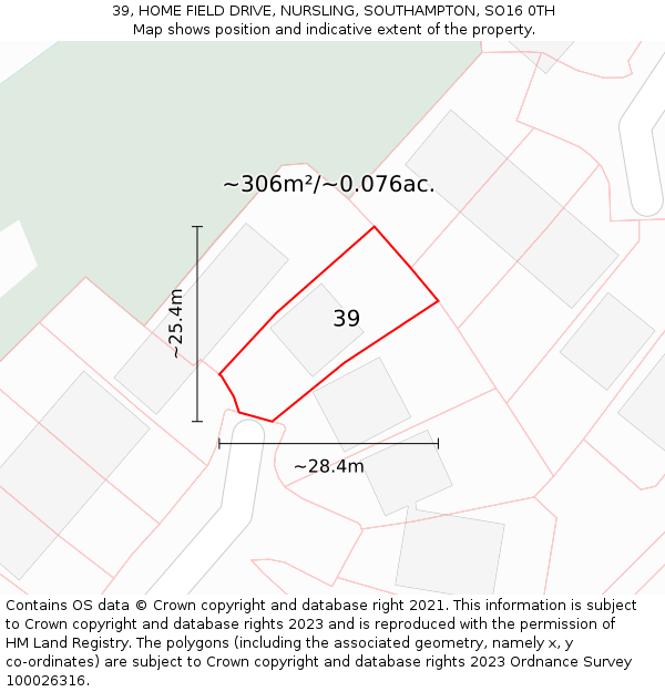 39, HOME FIELD DRIVE, NURSLING, SOUTHAMPTON, SO16 0TH: Plot and title map