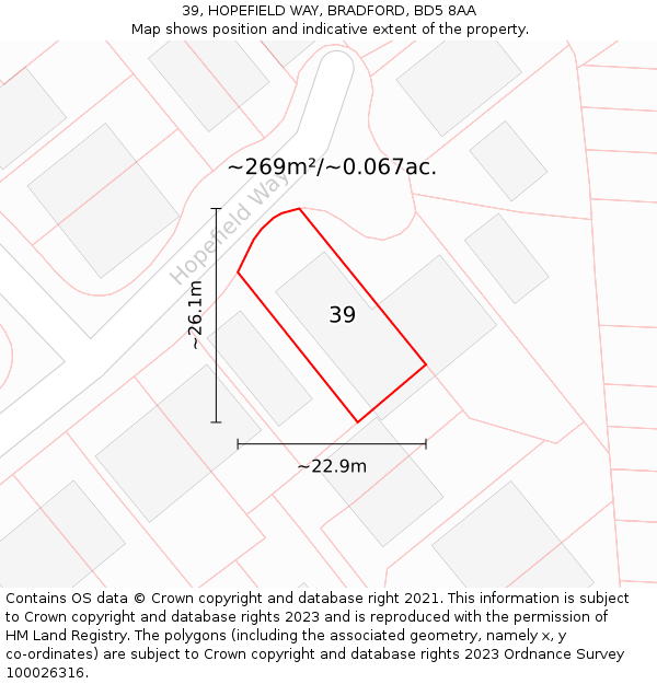 39, HOPEFIELD WAY, BRADFORD, BD5 8AA: Plot and title map