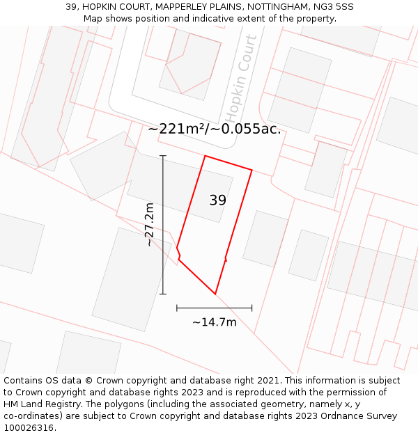 39, HOPKIN COURT, MAPPERLEY PLAINS, NOTTINGHAM, NG3 5SS: Plot and title map