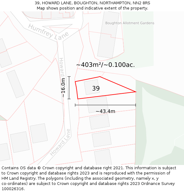 39, HOWARD LANE, BOUGHTON, NORTHAMPTON, NN2 8RS: Plot and title map