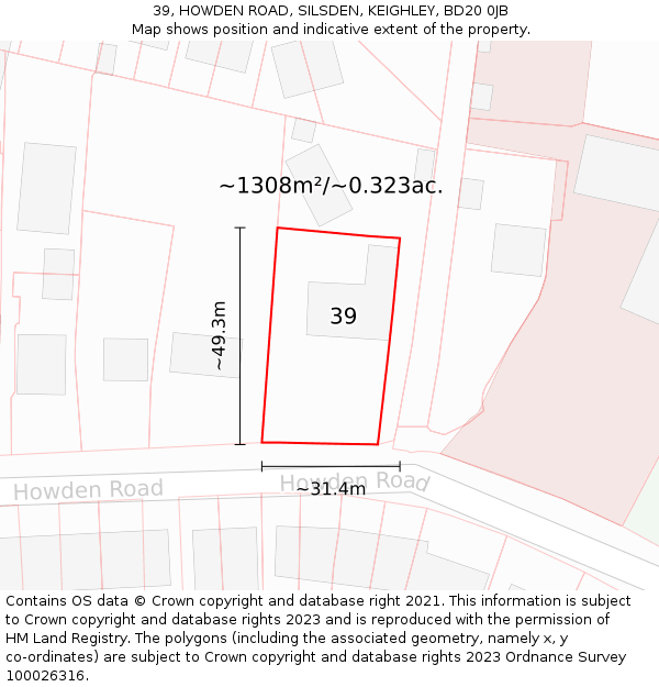 39, HOWDEN ROAD, SILSDEN, KEIGHLEY, BD20 0JB: Plot and title map