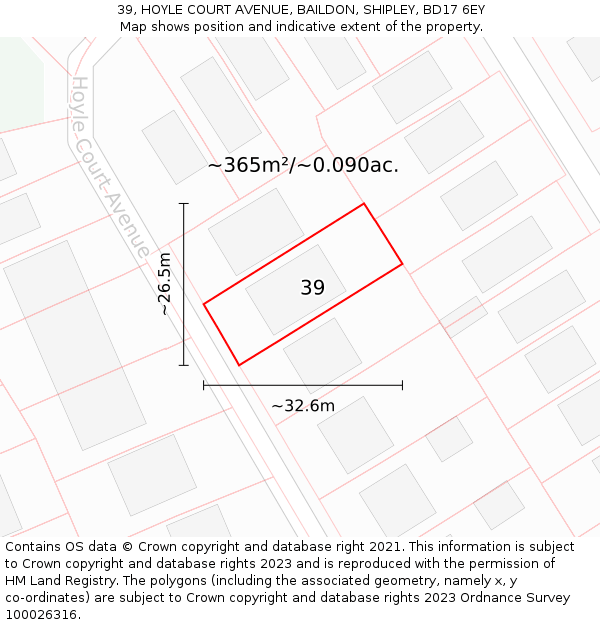 39, HOYLE COURT AVENUE, BAILDON, SHIPLEY, BD17 6EY: Plot and title map