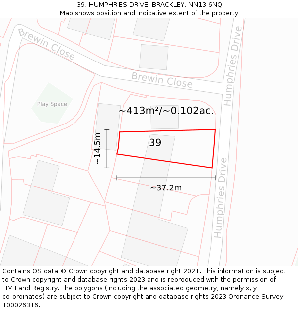 39, HUMPHRIES DRIVE, BRACKLEY, NN13 6NQ: Plot and title map
