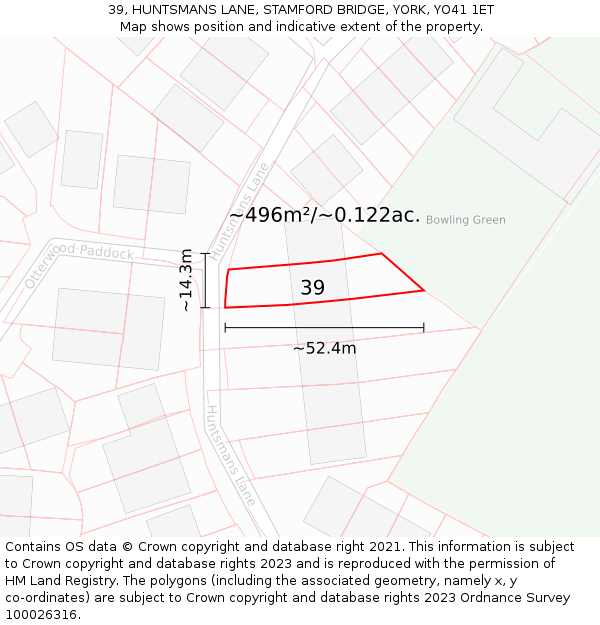39, HUNTSMANS LANE, STAMFORD BRIDGE, YORK, YO41 1ET: Plot and title map