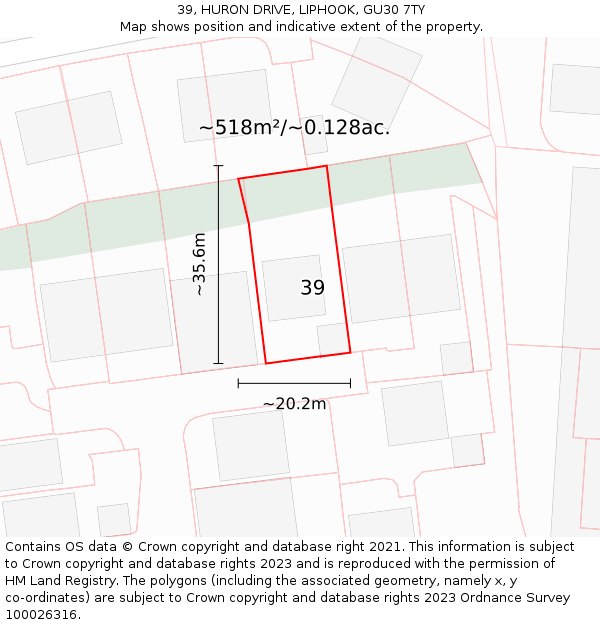 39, HURON DRIVE, LIPHOOK, GU30 7TY: Plot and title map