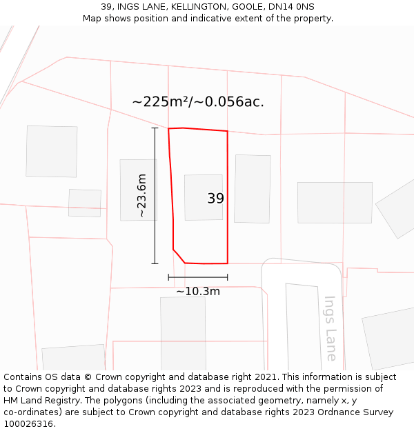 39, INGS LANE, KELLINGTON, GOOLE, DN14 0NS: Plot and title map