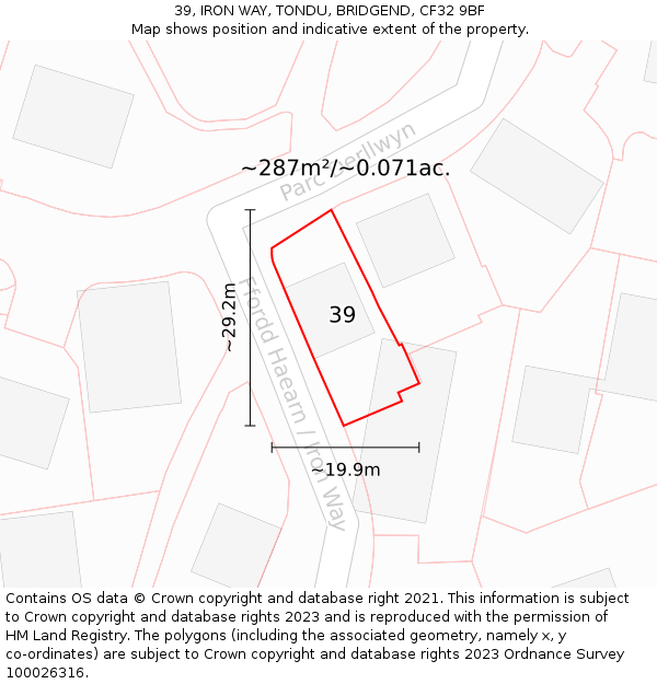39, IRON WAY, TONDU, BRIDGEND, CF32 9BF: Plot and title map