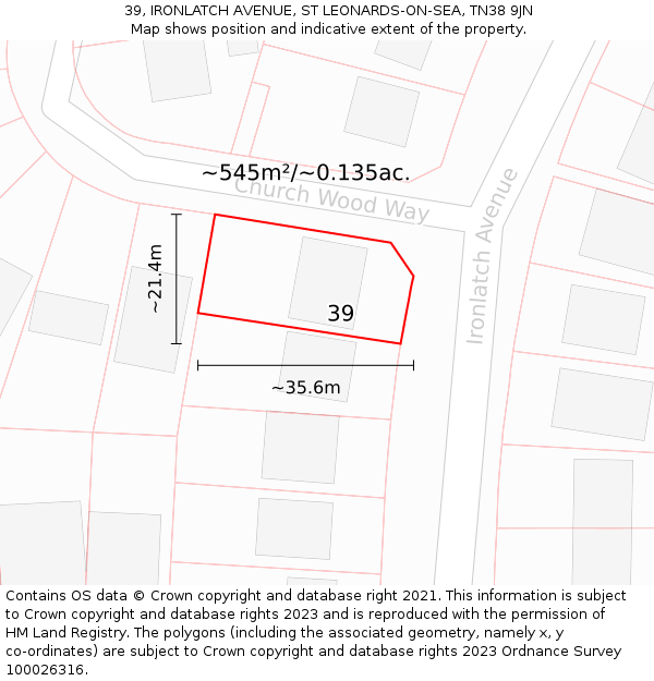 39, IRONLATCH AVENUE, ST LEONARDS-ON-SEA, TN38 9JN: Plot and title map