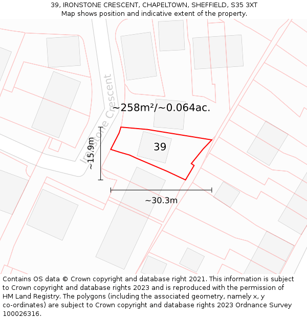 39, IRONSTONE CRESCENT, CHAPELTOWN, SHEFFIELD, S35 3XT: Plot and title map