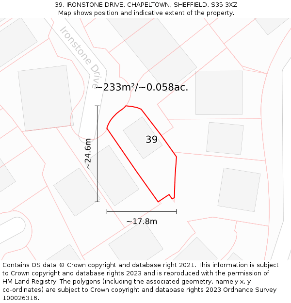 39, IRONSTONE DRIVE, CHAPELTOWN, SHEFFIELD, S35 3XZ: Plot and title map