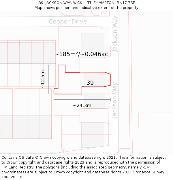 39, JACKSON WAY, WICK, LITTLEHAMPTON, BN17 7SF: Plot and title map