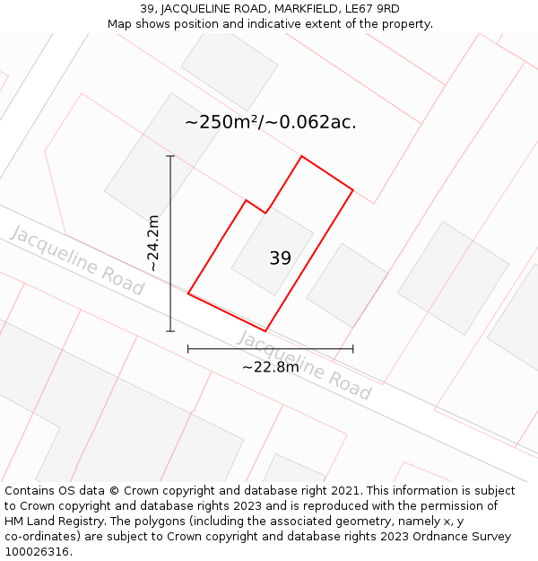 39, JACQUELINE ROAD, MARKFIELD, LE67 9RD: Plot and title map
