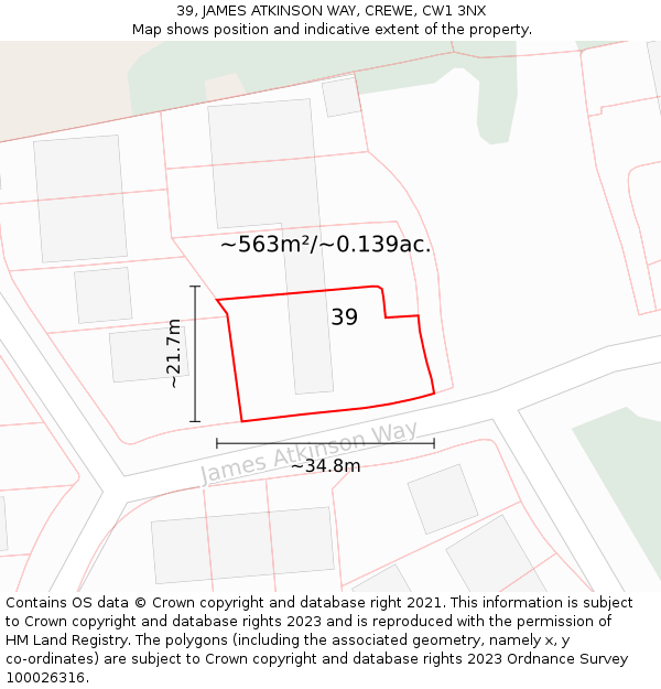 39, JAMES ATKINSON WAY, CREWE, CW1 3NX: Plot and title map