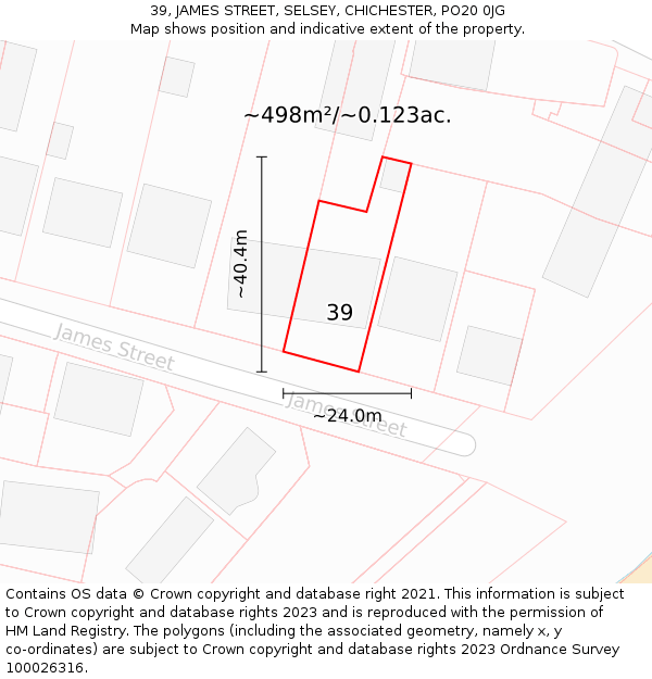 39, JAMES STREET, SELSEY, CHICHESTER, PO20 0JG: Plot and title map