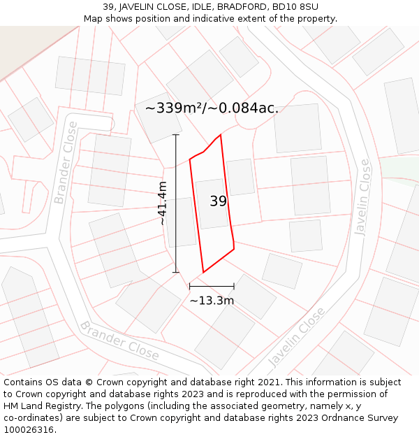 39, JAVELIN CLOSE, IDLE, BRADFORD, BD10 8SU: Plot and title map