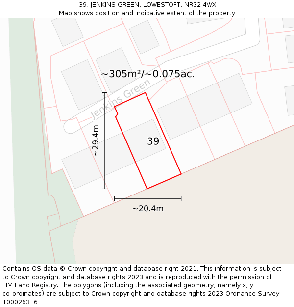 39, JENKINS GREEN, LOWESTOFT, NR32 4WX: Plot and title map