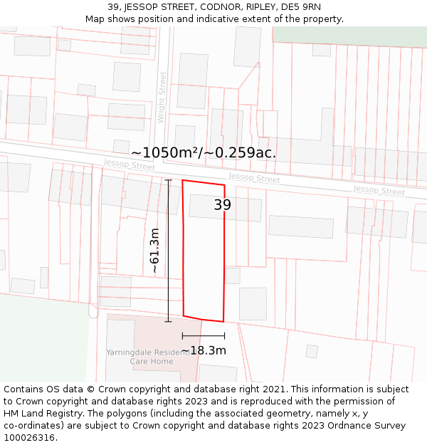 39, JESSOP STREET, CODNOR, RIPLEY, DE5 9RN: Plot and title map