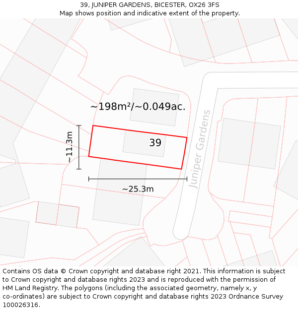 39, JUNIPER GARDENS, BICESTER, OX26 3FS: Plot and title map