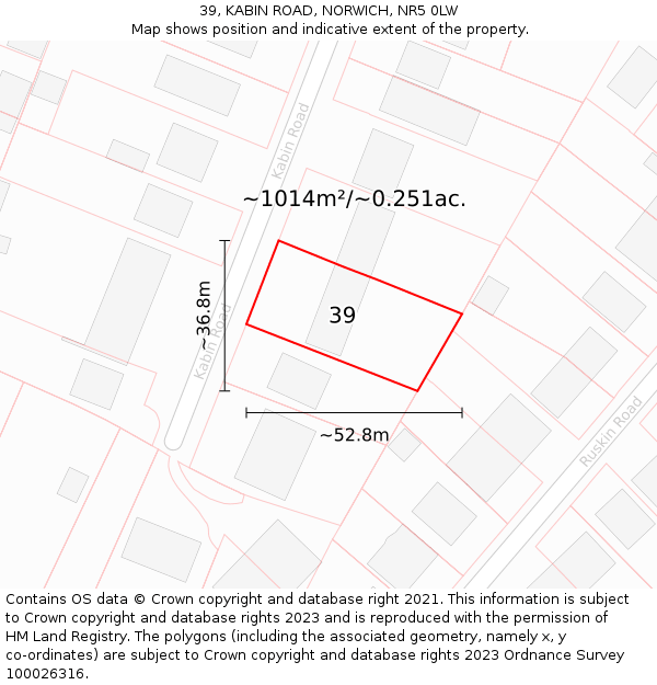 39, KABIN ROAD, NORWICH, NR5 0LW: Plot and title map