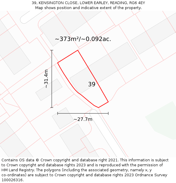 39, KENSINGTON CLOSE, LOWER EARLEY, READING, RG6 4EY: Plot and title map
