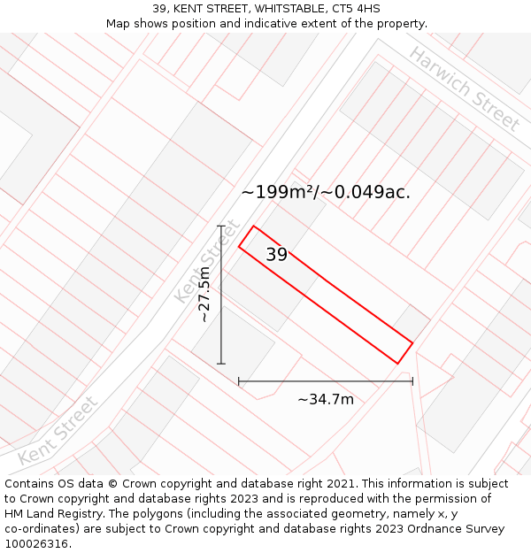 39, KENT STREET, WHITSTABLE, CT5 4HS: Plot and title map