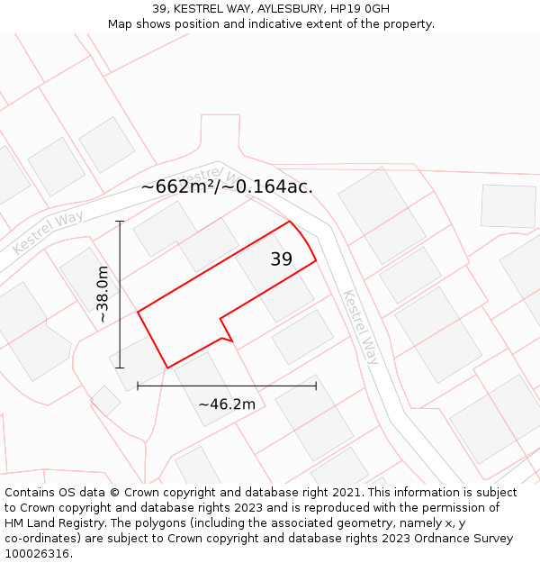 39, KESTREL WAY, AYLESBURY, HP19 0GH: Plot and title map